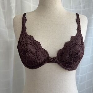 Vintage 1990s Victorias Secret Brown Satin Style Lace Bra 36C Lingerie Femme